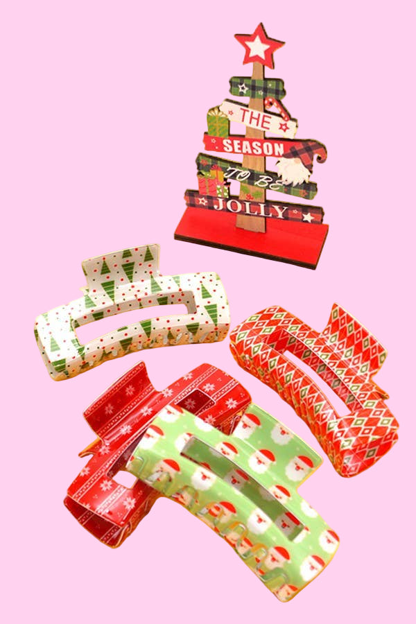 Holiday Patterned Hair Claw Clips