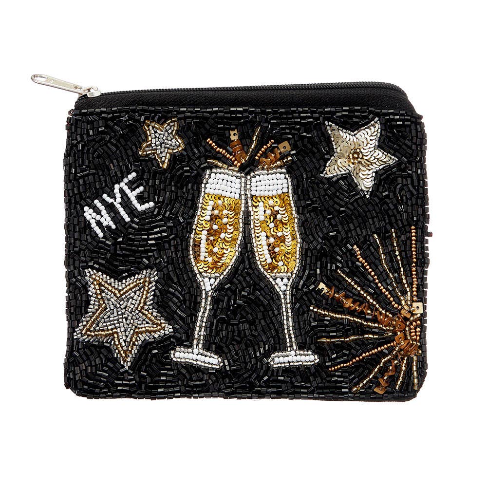 New Years Champagne Sequin Beaded Mini Bag