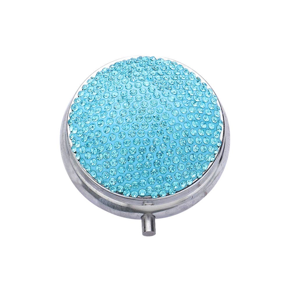 Bling Round Mirror Compact Pill Organizer Case