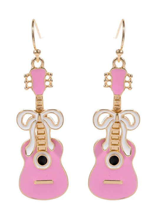 Enamel Guitar Bow Dangle Earrings