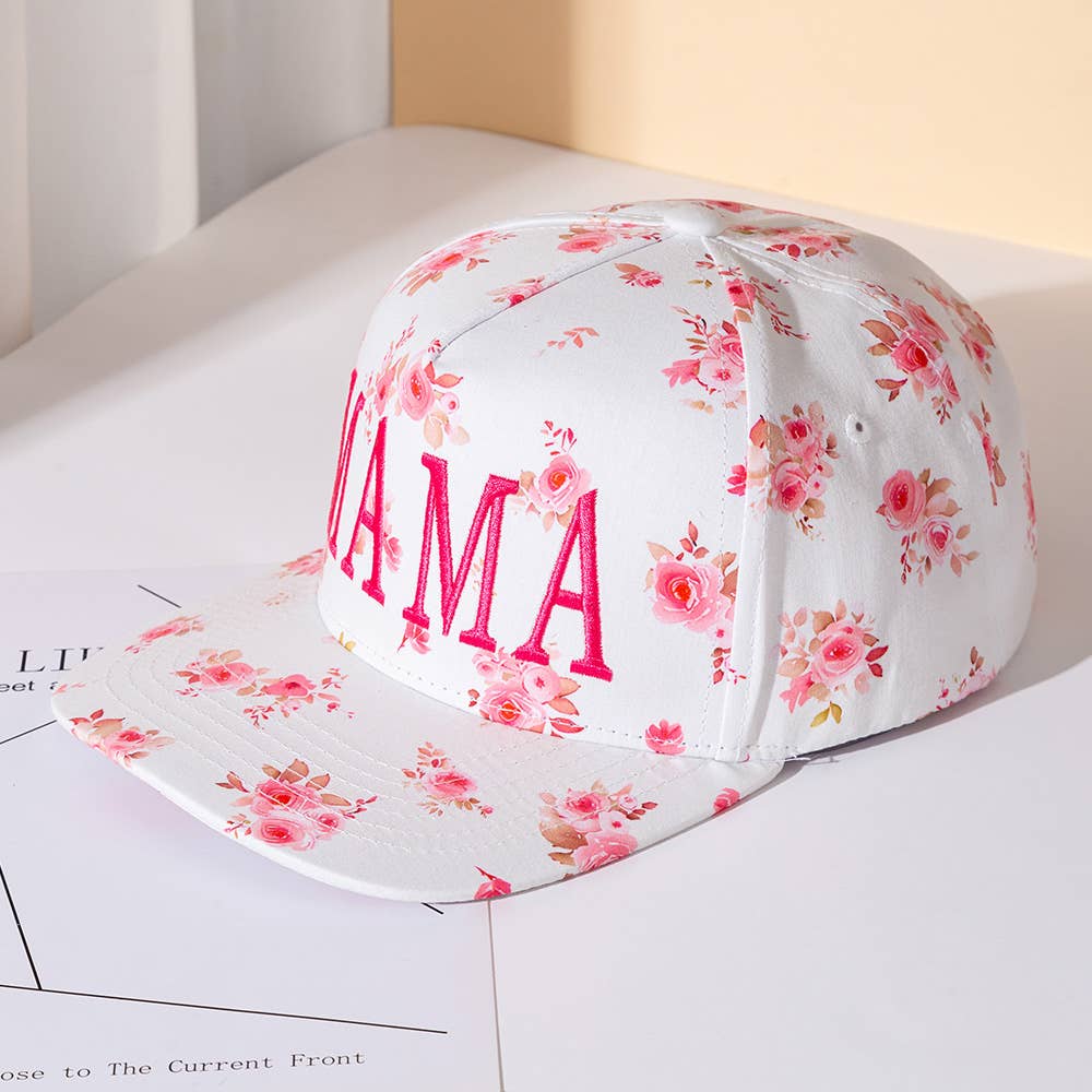 Pink MAMA Floral Embroidered Baseball Cap