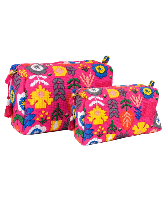 Pinky Funky Floral Cotton Quilted Cosmetic Set