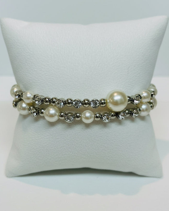 Vintage Pearl and Rhinestone Illusion Stretch Bracelet