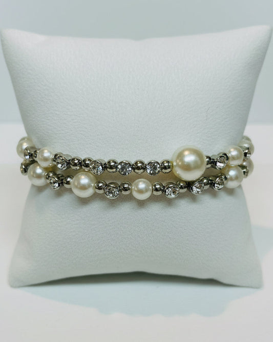 Vintage Pearl and Rhinestone Illusion Stretch Bracelet