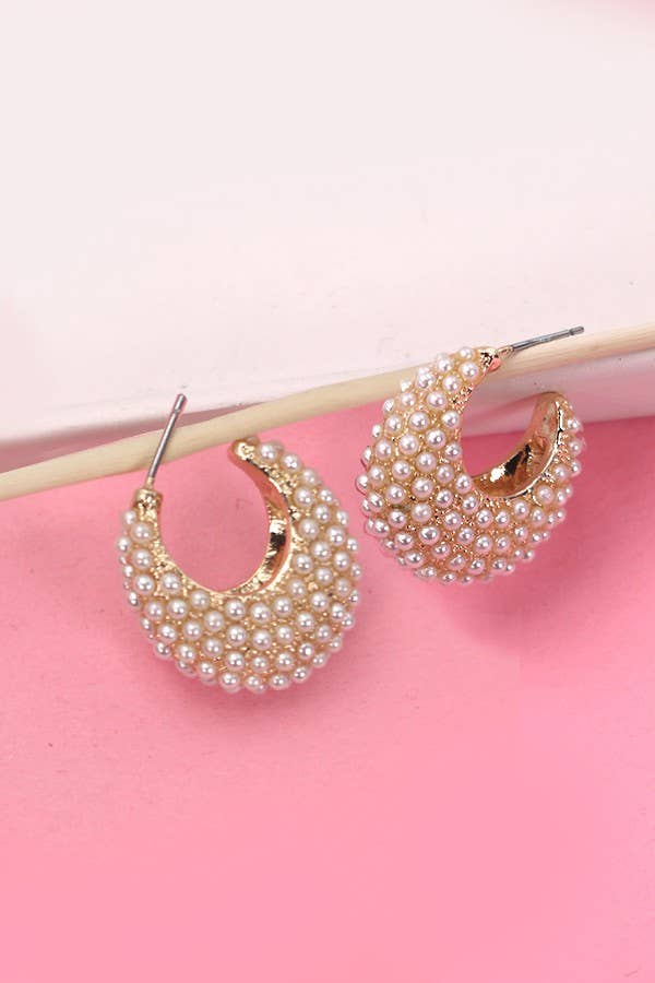 Pearl Half Moon Hoop Earrings
