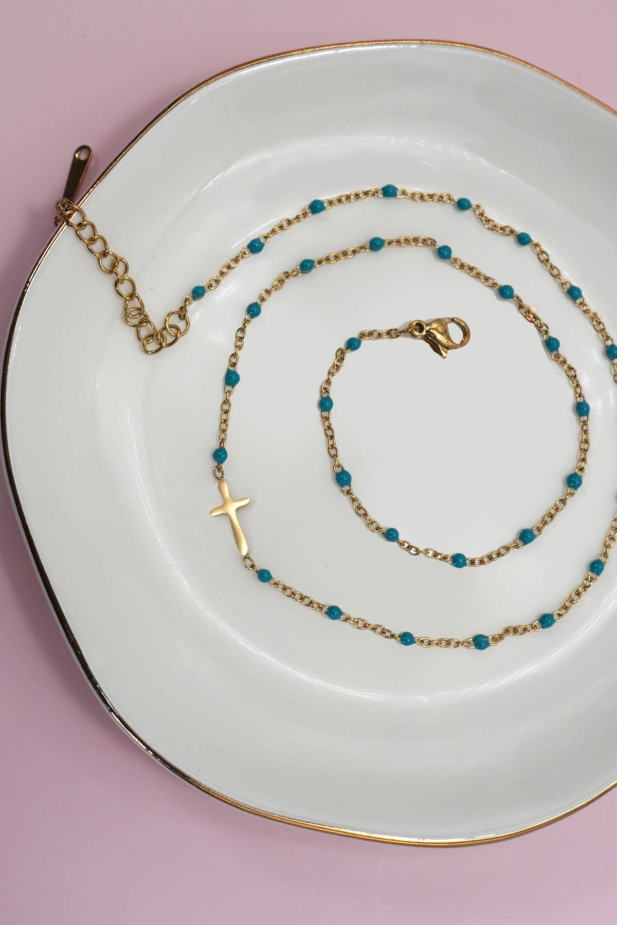 Delicate Cross Beaded Enamel Necklace
