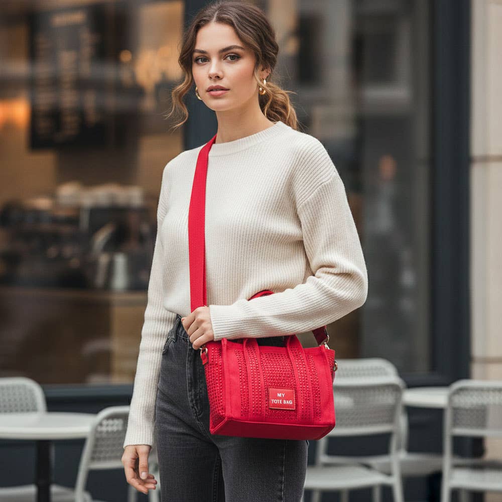 Rhinestone Studded Top Handle Crossbody Bag