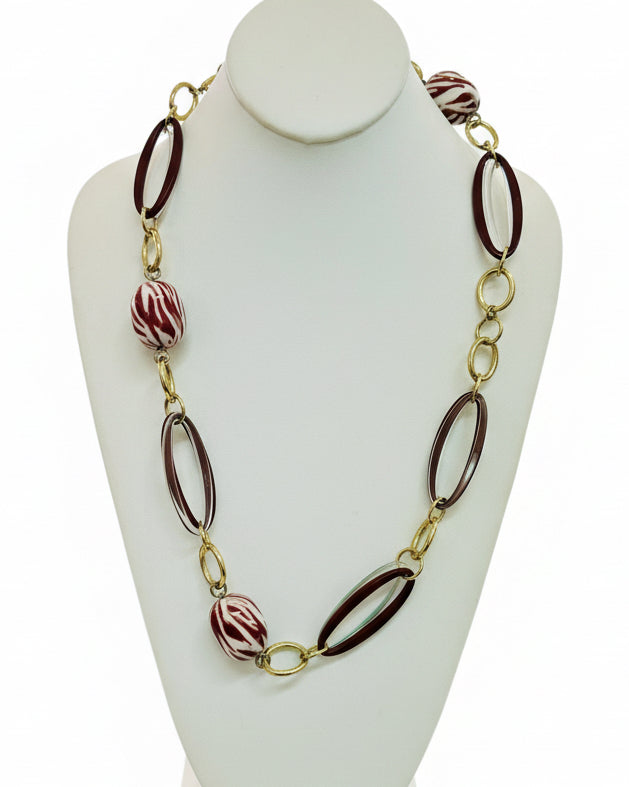 Vintage Mid-Century Style Lucite & Gold-Tone Long Link Station Necklace