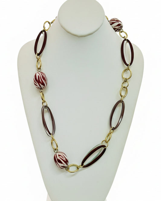 Vintage Mid-Century Style Lucite & Gold-Tone Long Link Station Necklace