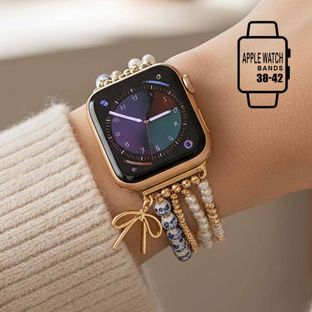 Bow Charm Beaded Layered Watch Band