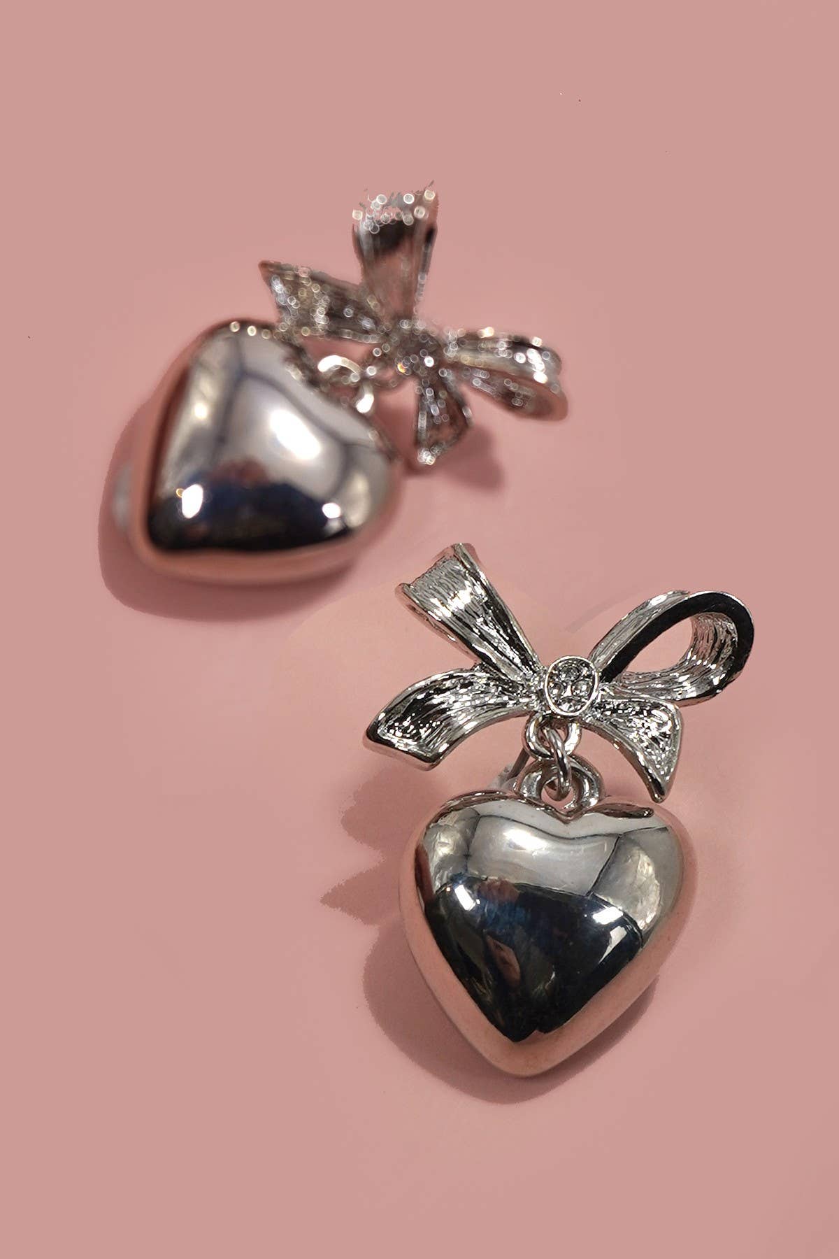 Silver Puff Heart Earrings