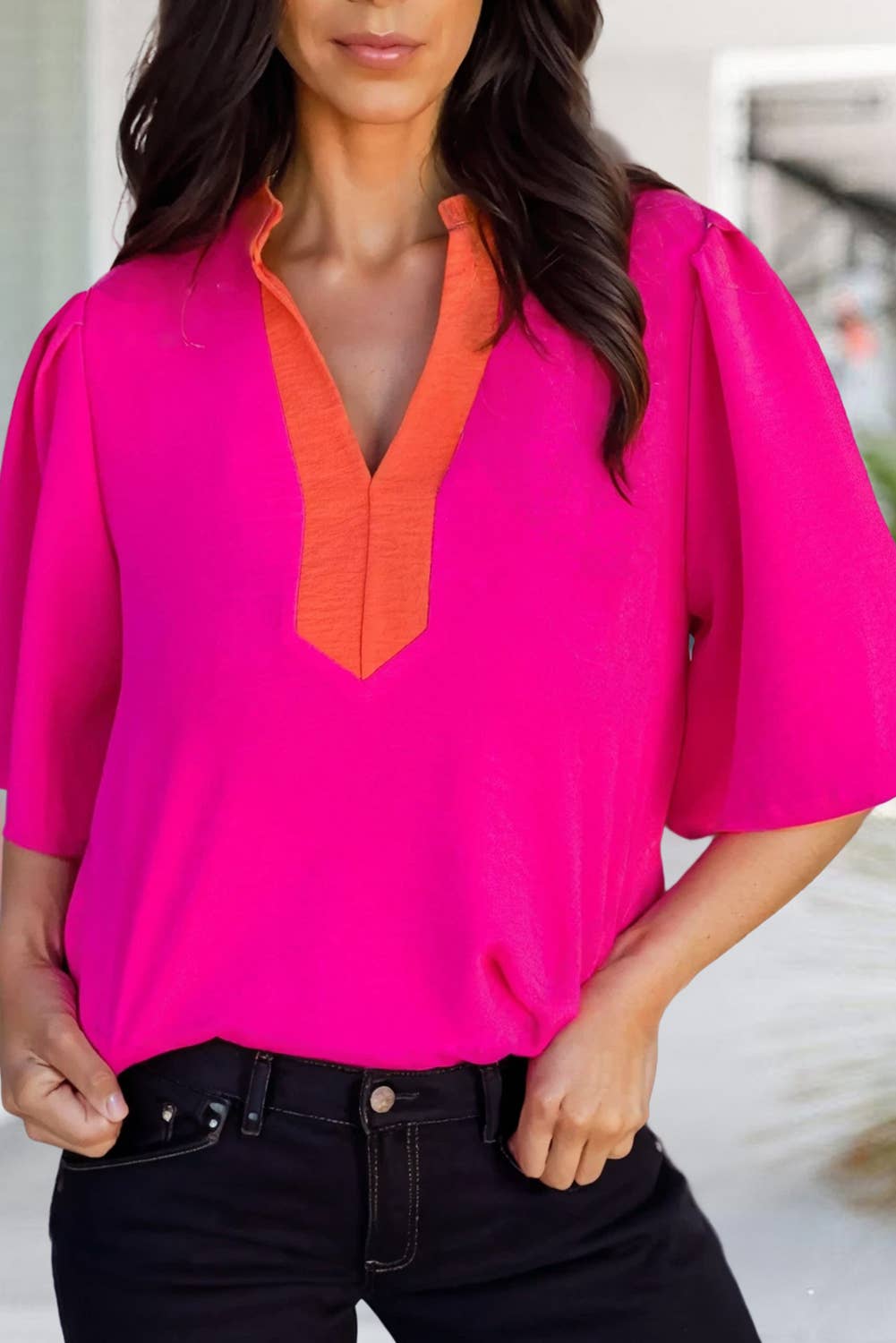 Pink & Red Color Block Summer Top