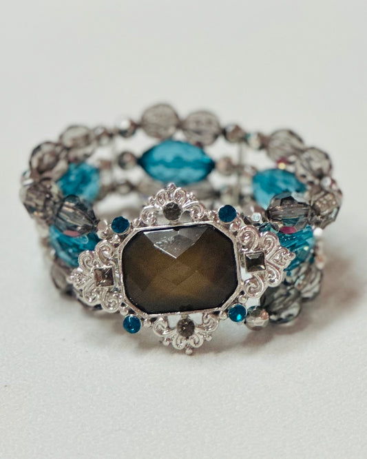 Vintage Royal Amber Shield Multi-Strand Crystal Stretch Bracelet