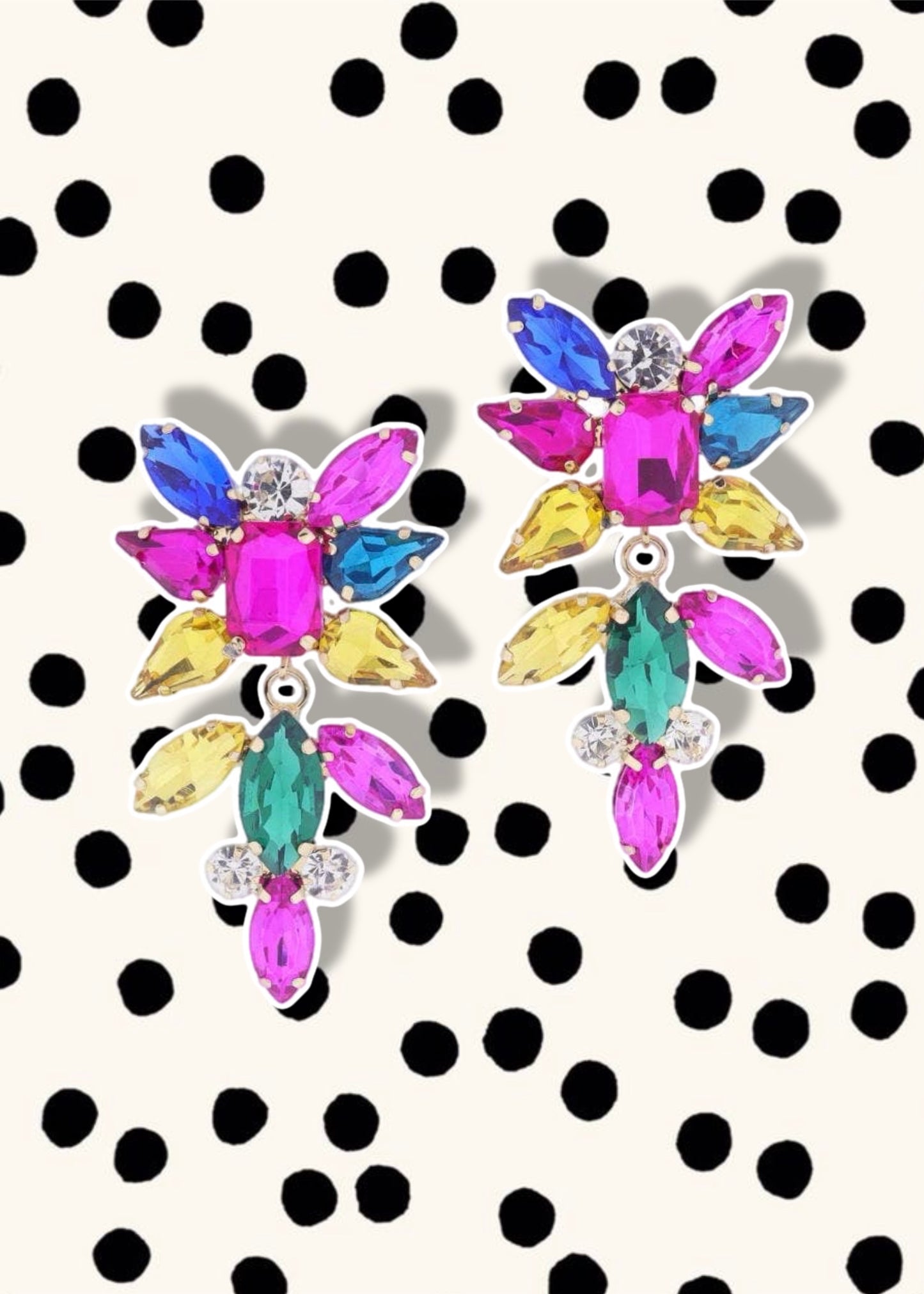 Multi Crystal Post with Multi Crystal Dangle Earrings