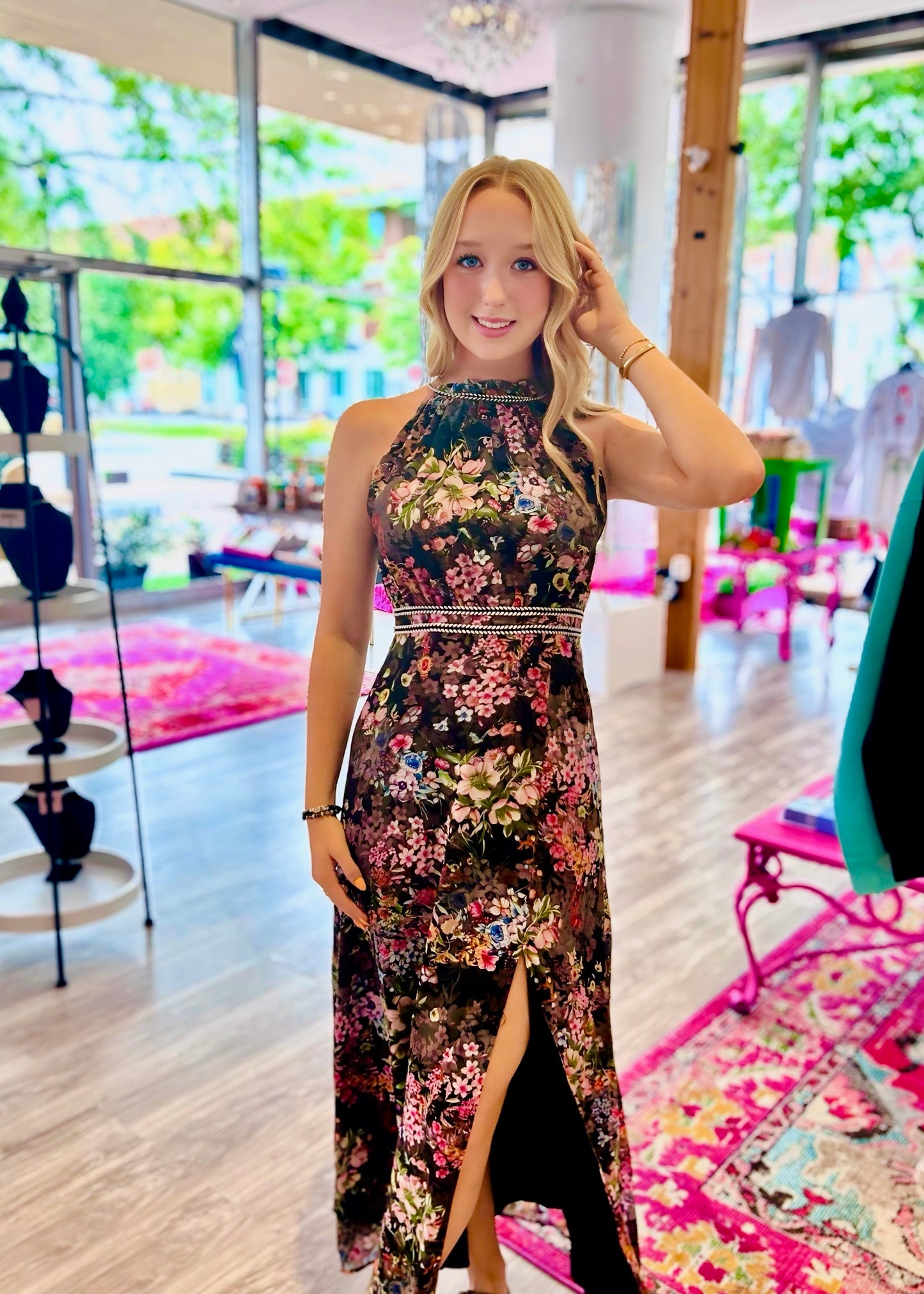 Floral Autumn Halter Maxi Dress