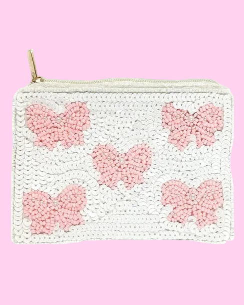 Pink Bow Beaded Coin Purse 