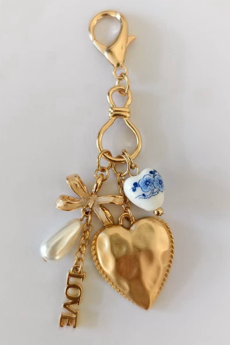 Porcelain Bow Heart Bag Charm