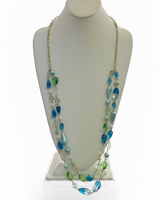 Layered Sea Glass & Pearl Station Necklace
