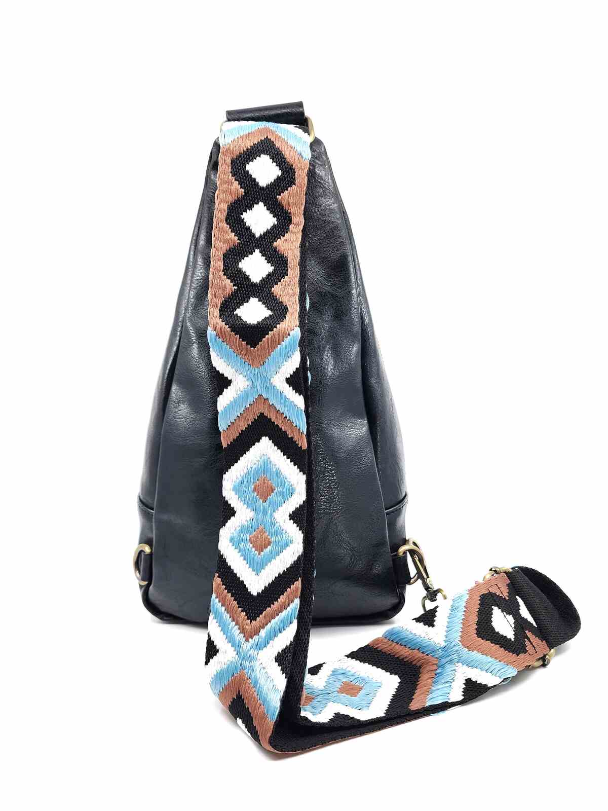 Black Vegan Leather Sling Crossbody Bag