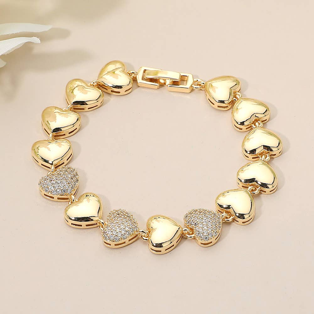 Gold Paved Heart Link Bracelet