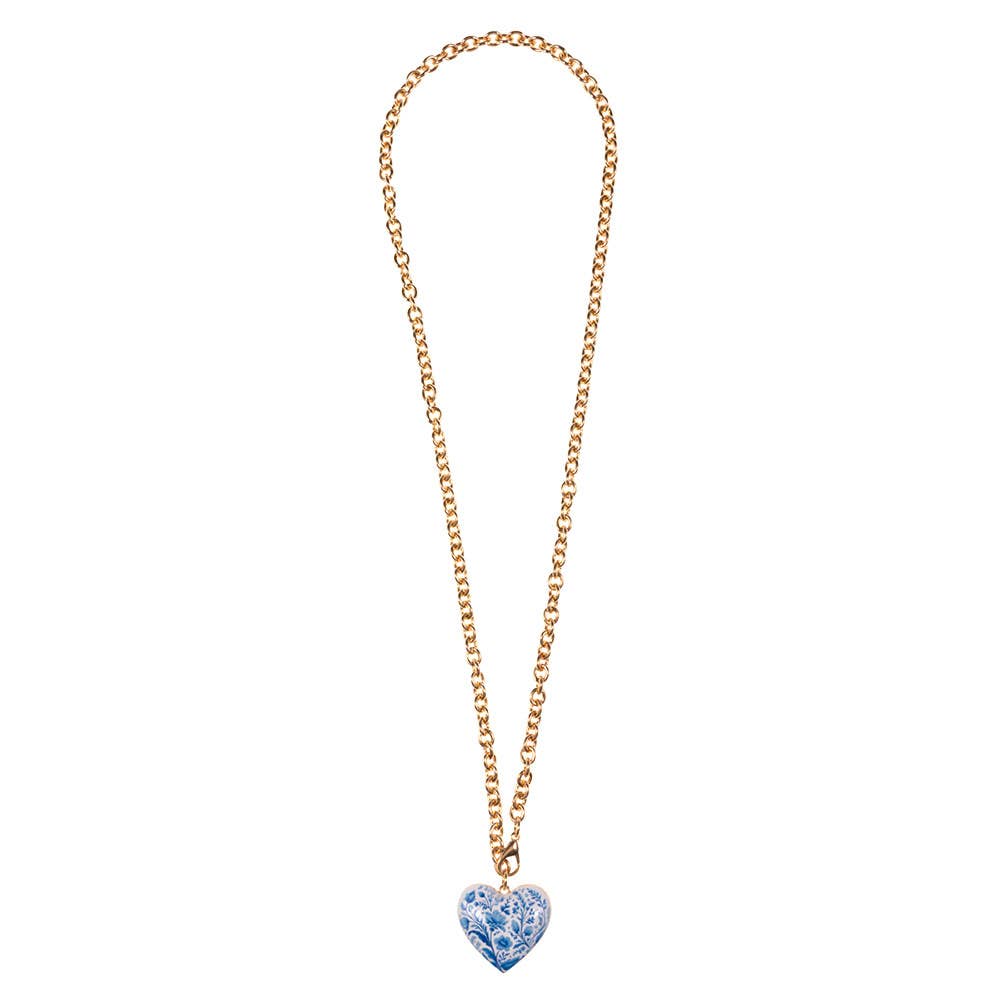 Chunky Floral Heart Charm Pendant Necklace