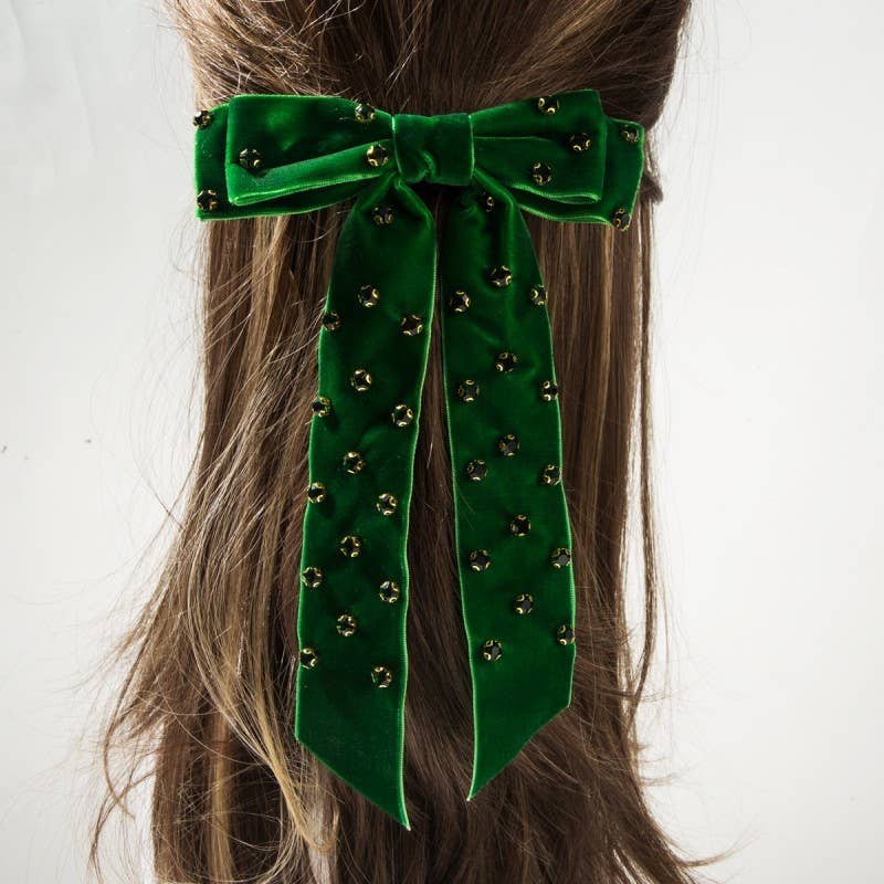 Pretty Rhinestone Stud Bow Ribbon Hair Clip