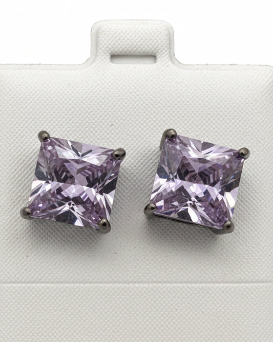 Lavender Princess Solitaire Hematite Studs