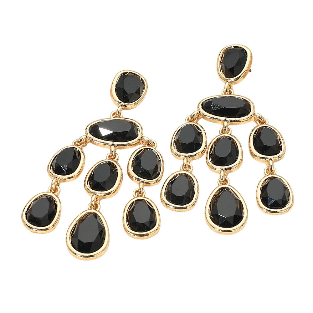 Teardrop Stone Cluster Chandelier Statement Earrings
