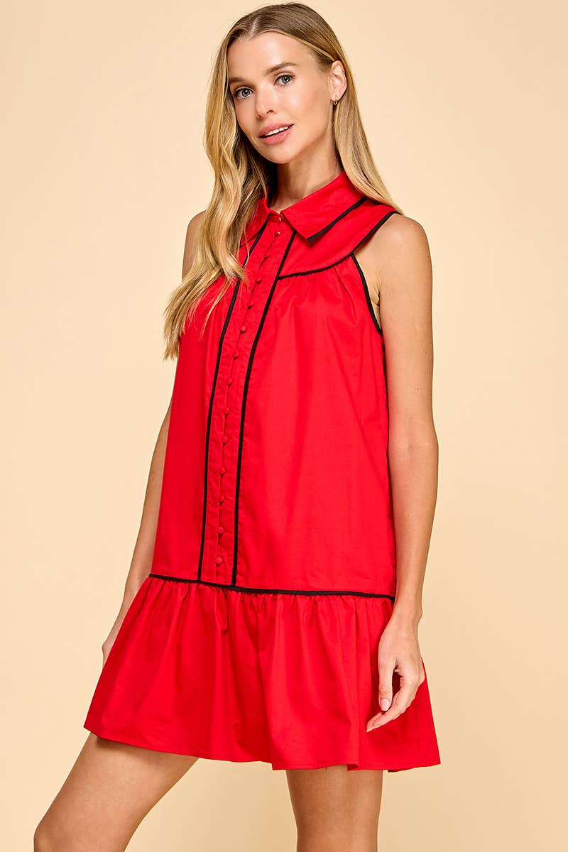 Red & Black Game Day Collared Shirt Dress