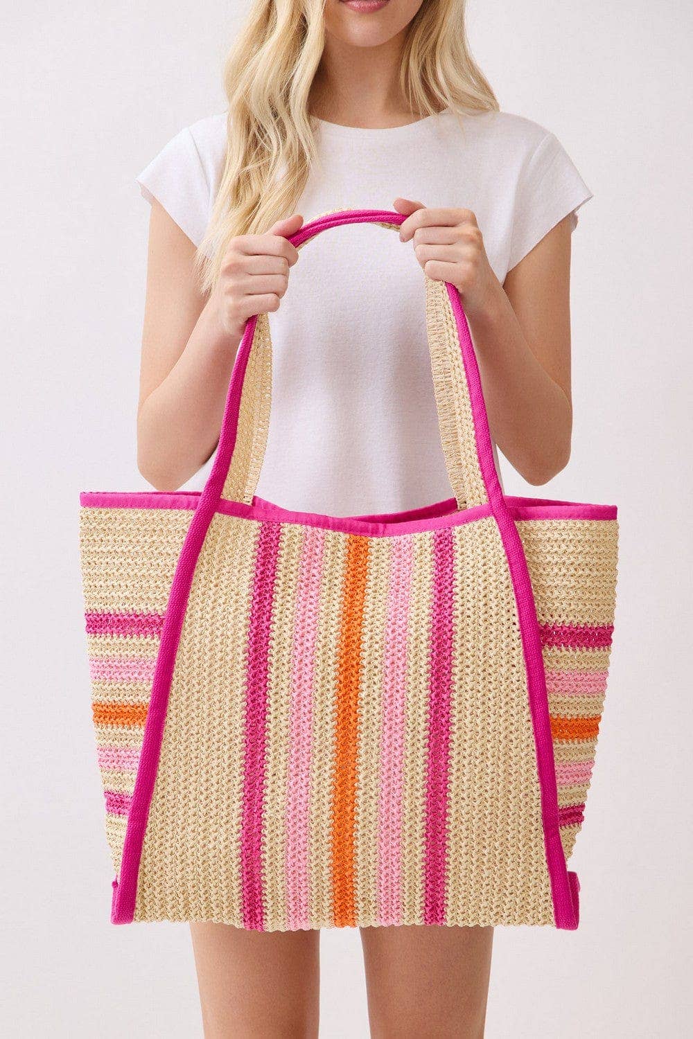 Jennifer Multi Color Straw Beach Tote Bag