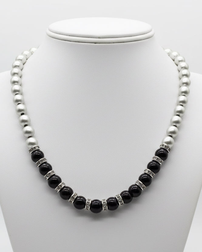Silver & Jet Black Strand with Rhinestone Rondelles