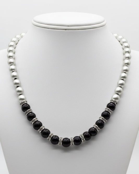 Silver & Jet Black Strand with Rhinestone Rondelles