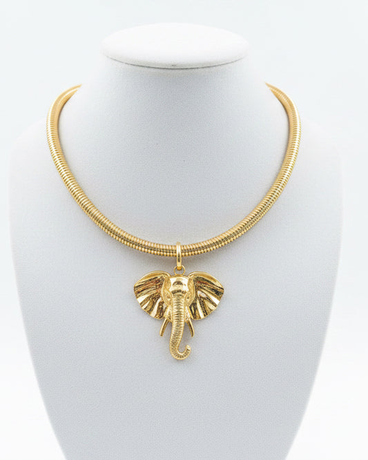 Gold Elephant Omega Pendant Necklace