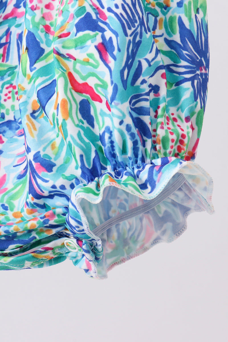 Blue Floral Print Ruffle Bubble