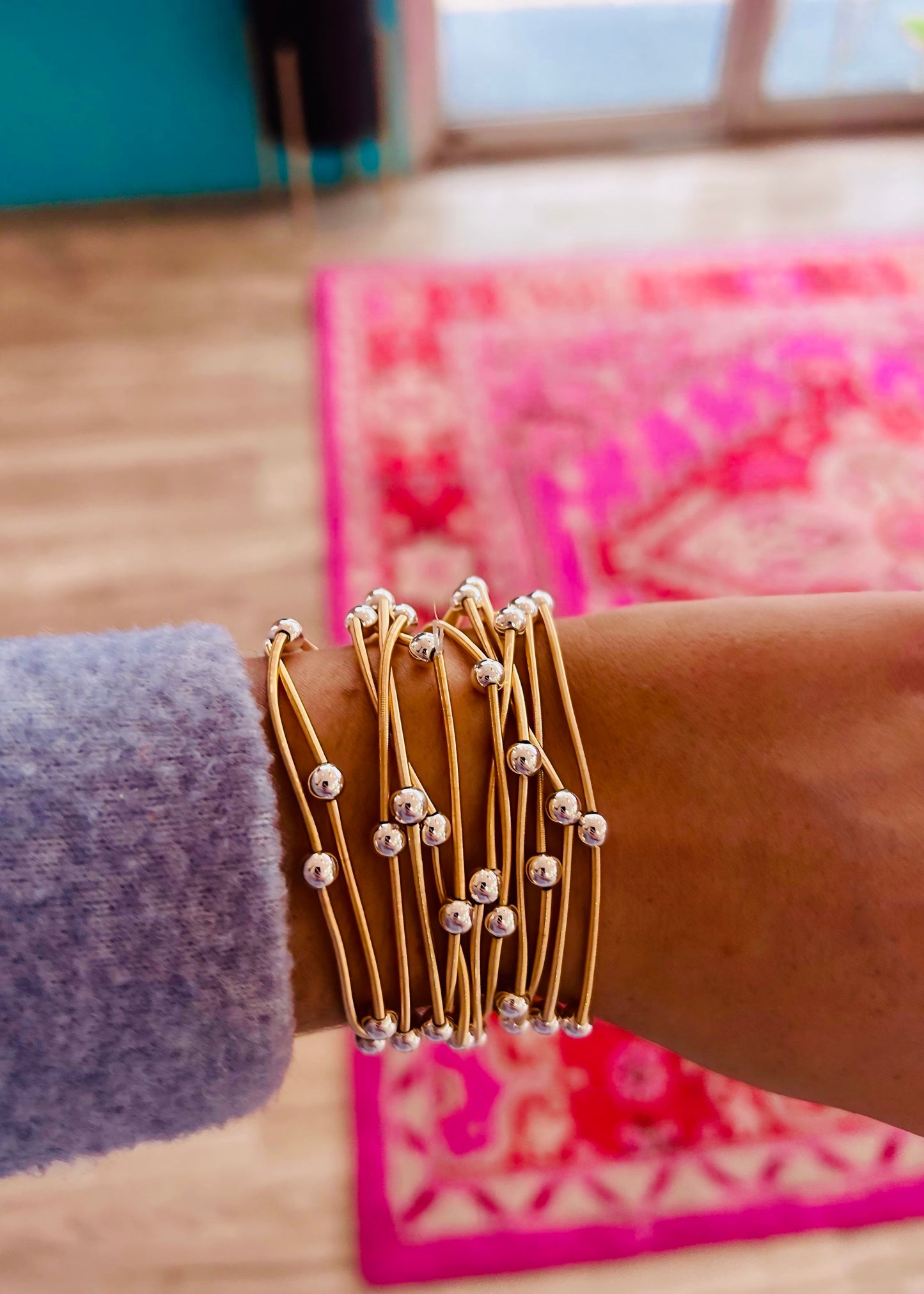 Metallic Beads And Coils Bracelet Set