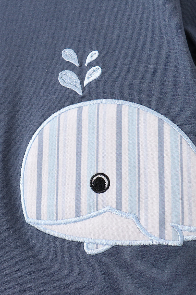 Blue Whale Appliqué Shorts Set