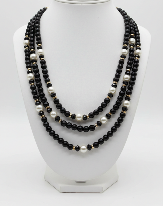 Midnight Symphony Triple-Strand Pearl & Onyx Necklace