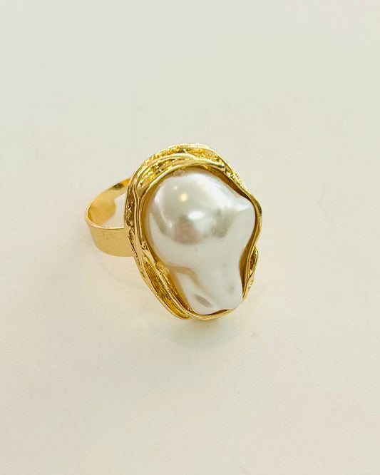 Molten Baroque Adjustable Pearl Statement Ring