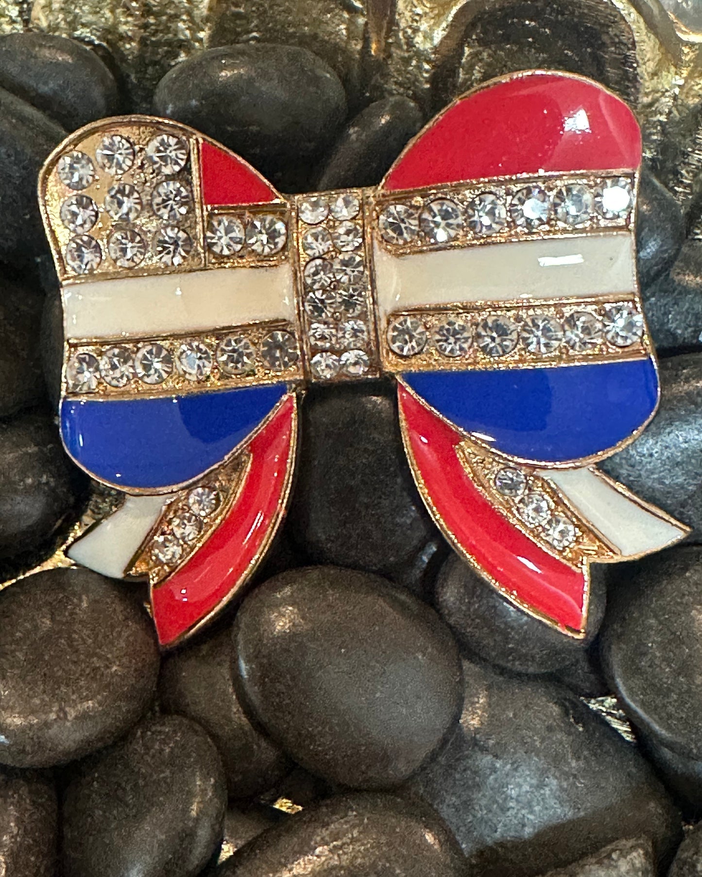 Vintage Red White and Blue Enamel Bow Brooch Pin
