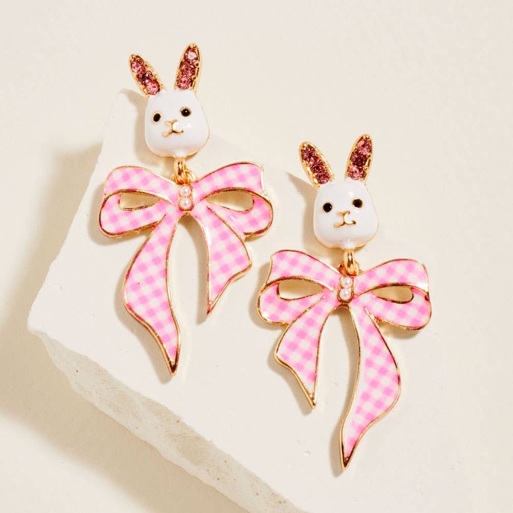 Easter Bunny Gingham Bow Earrings