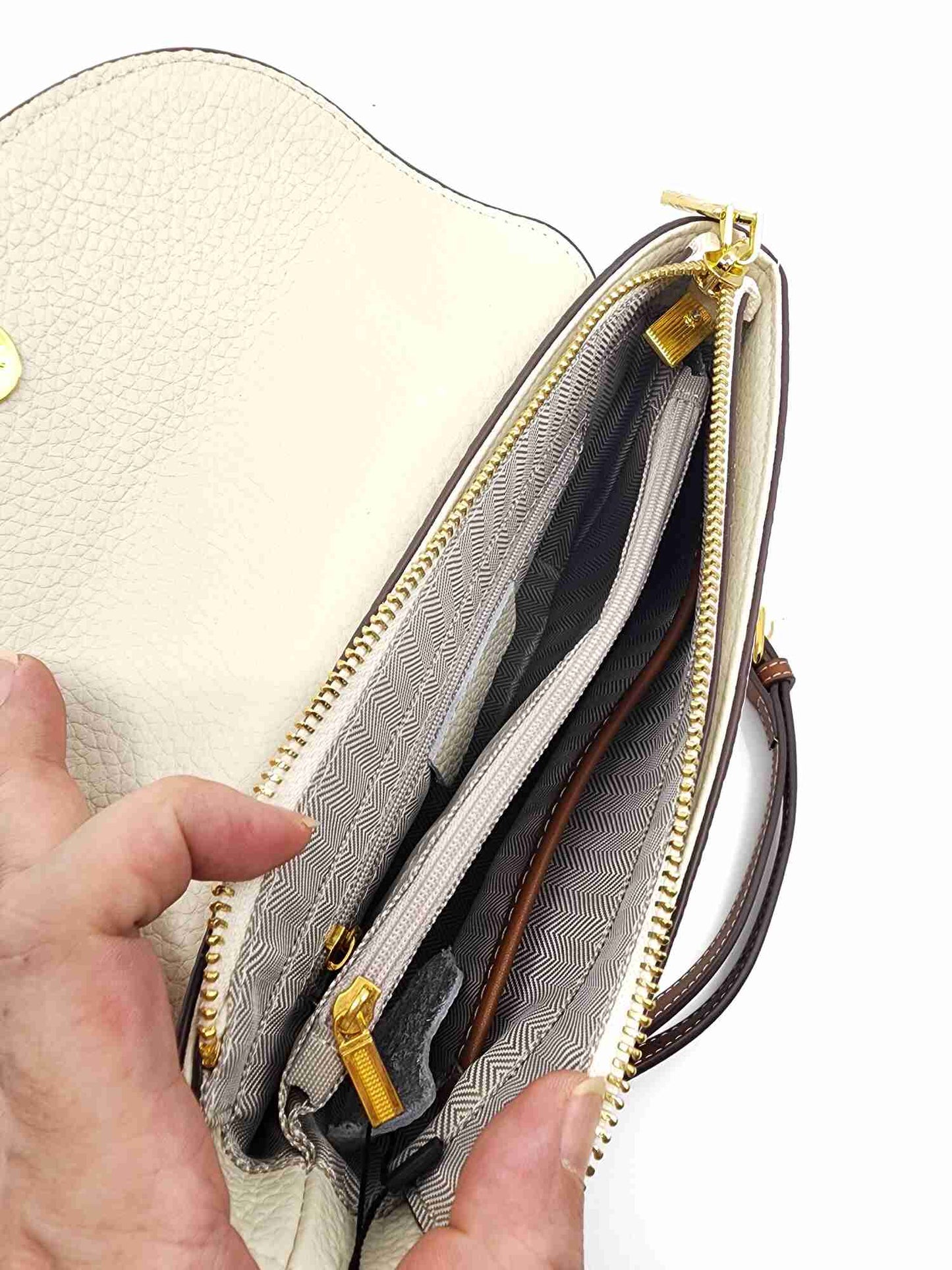 Genuine Pebble Leather Zip Flap Shoulder Handbag