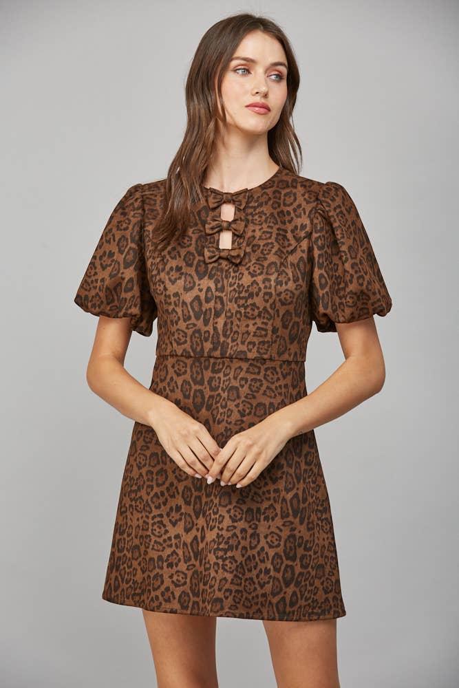 Animal Print Suede Bow Dress