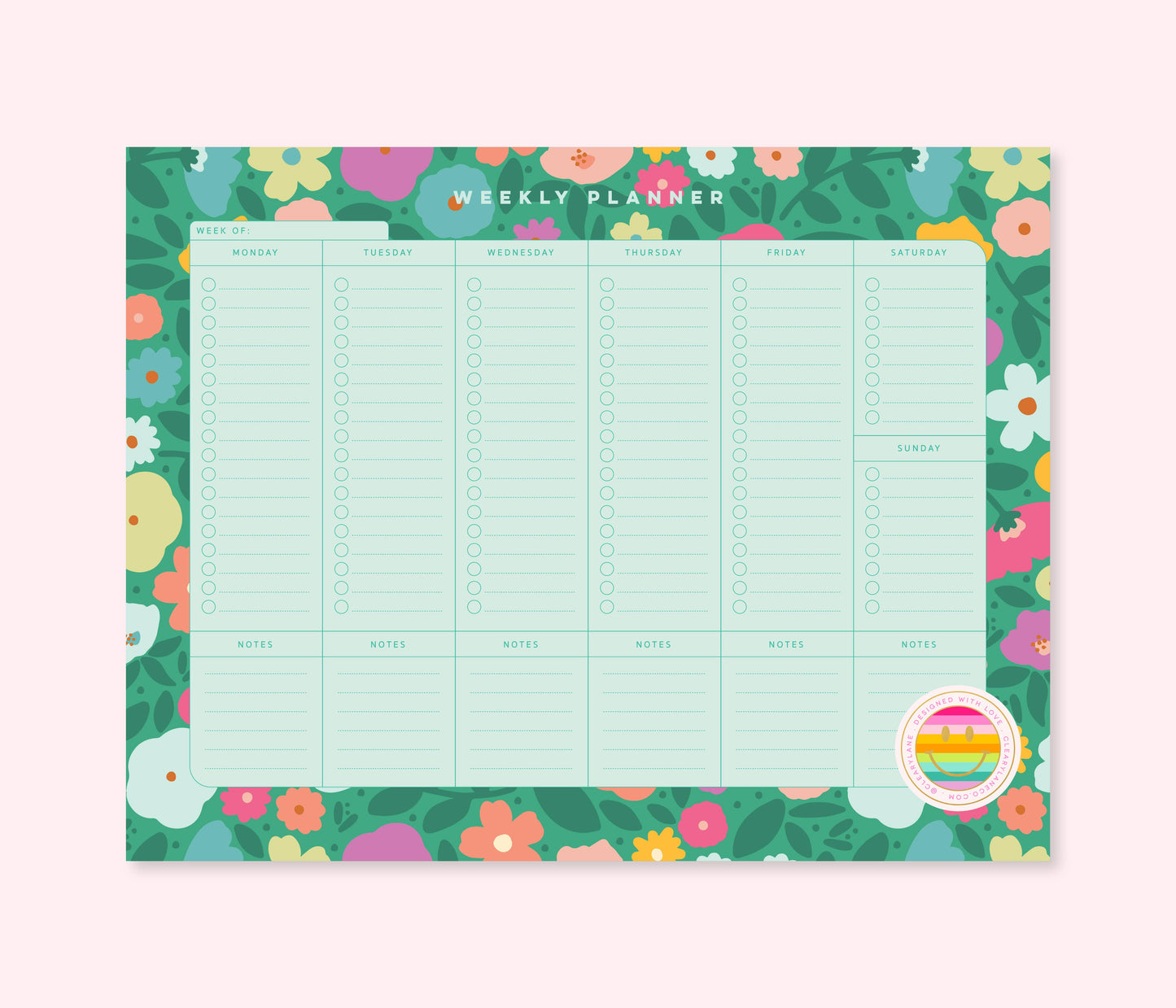 Emerald Rainbow Meadows Weekly Planner & Notepad Gift