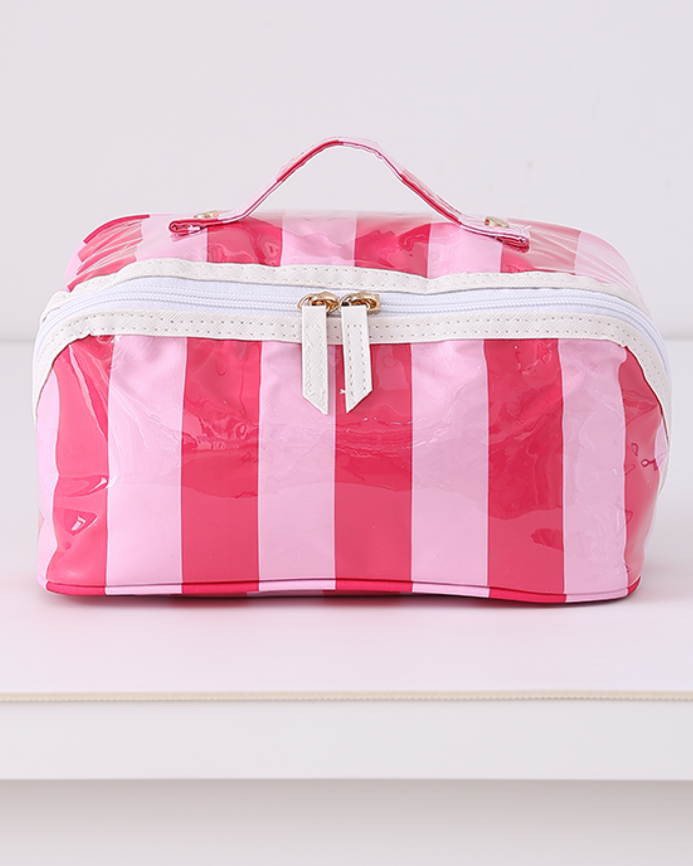 Pink Stripe Waterproof PVC Cosmetic Case