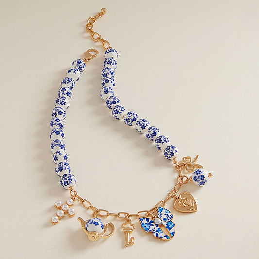 Floral Bow Kettle Key Cross Necklace