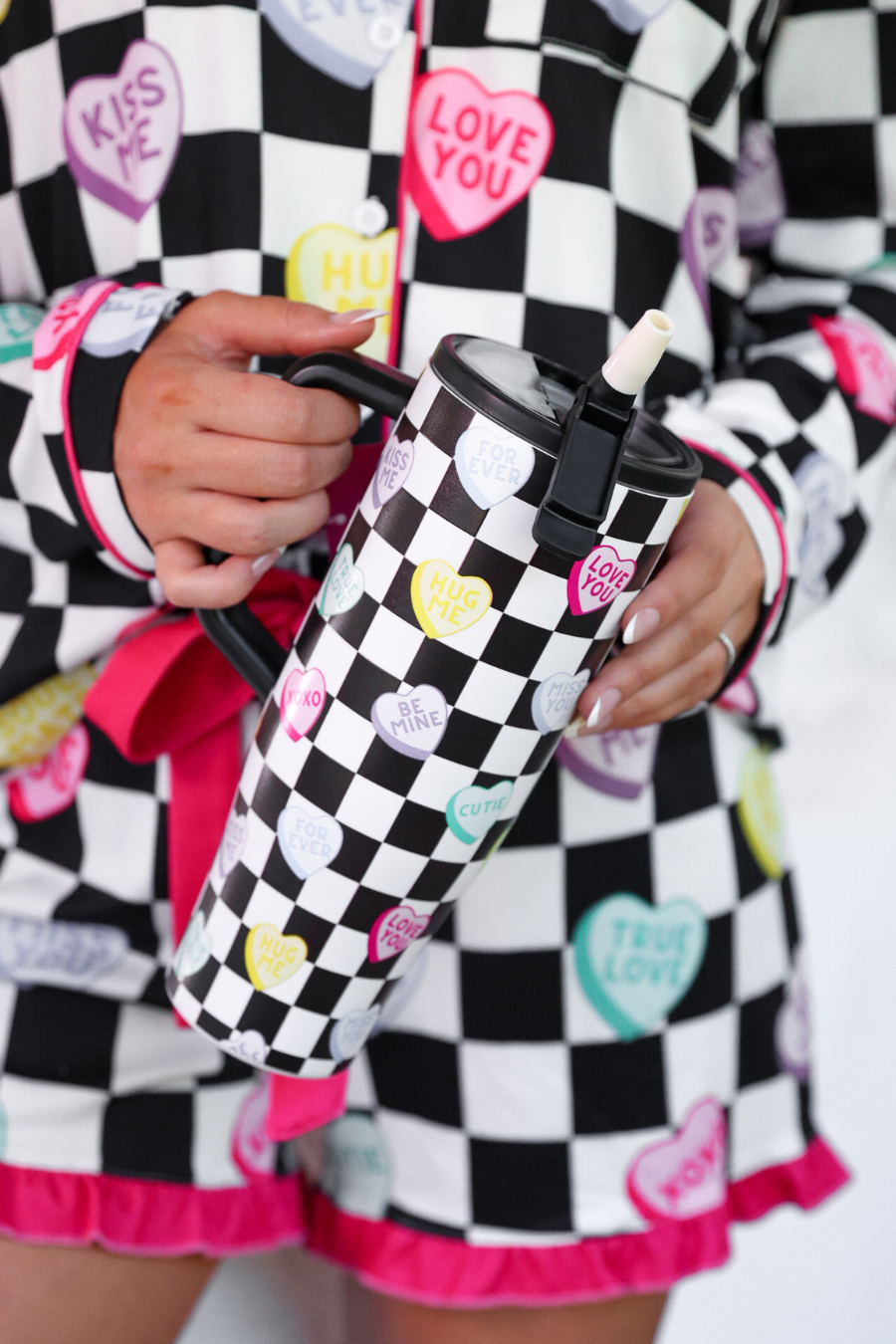 Checkered Conversation Hearts Sleek Tumbler