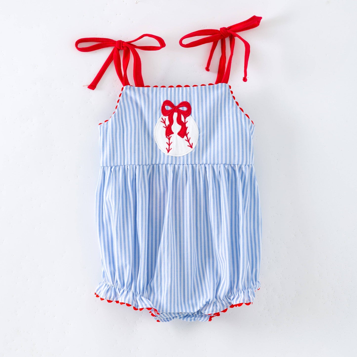 Girls Baseball Bow Pinstripe Romper