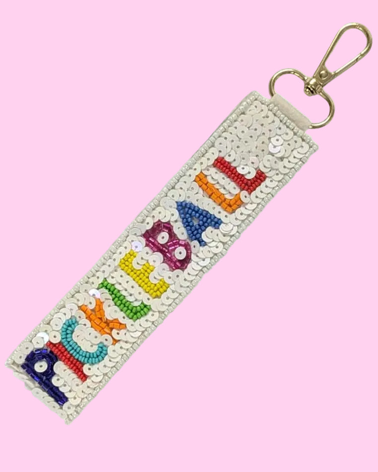 Pickle Ball Themed Beaded Wristlet Strap Key Chain