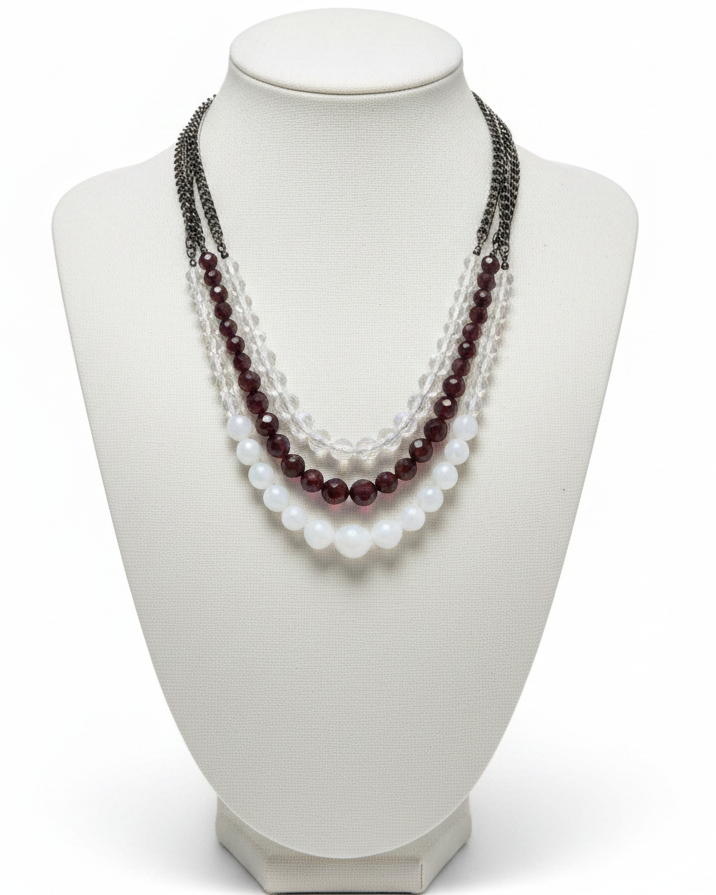 Crimson & Opal Shimmer Multi-Strand Statement Necklace