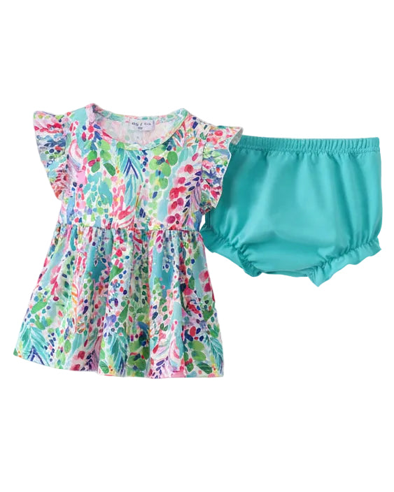 Blue Bright Floral Ruffle Bloomer Set